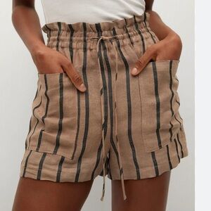 2/25 Mango Ramie-Blend Striped Shorts Striped New high waisted